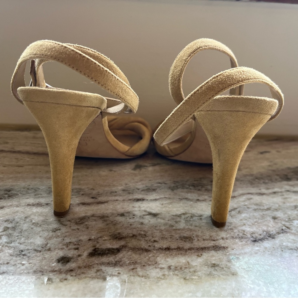 Yellow Honey Suede Leather MARTANA Etienne Aigner Ankle Wrap Heeled Sandals Sz 9 - Picture 7 of 9
